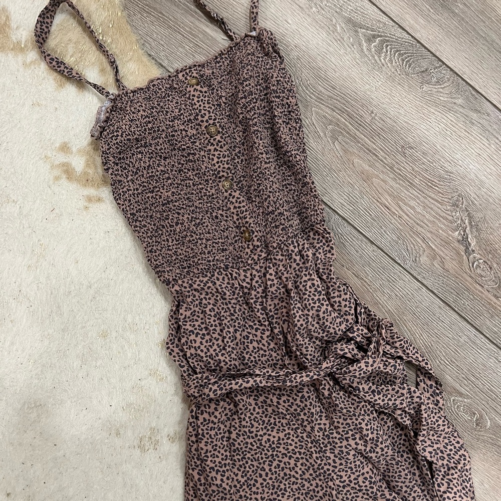 Abercrombie & Fitch leopard smocked print wide leg jumpsuit - Picture 2 of 6